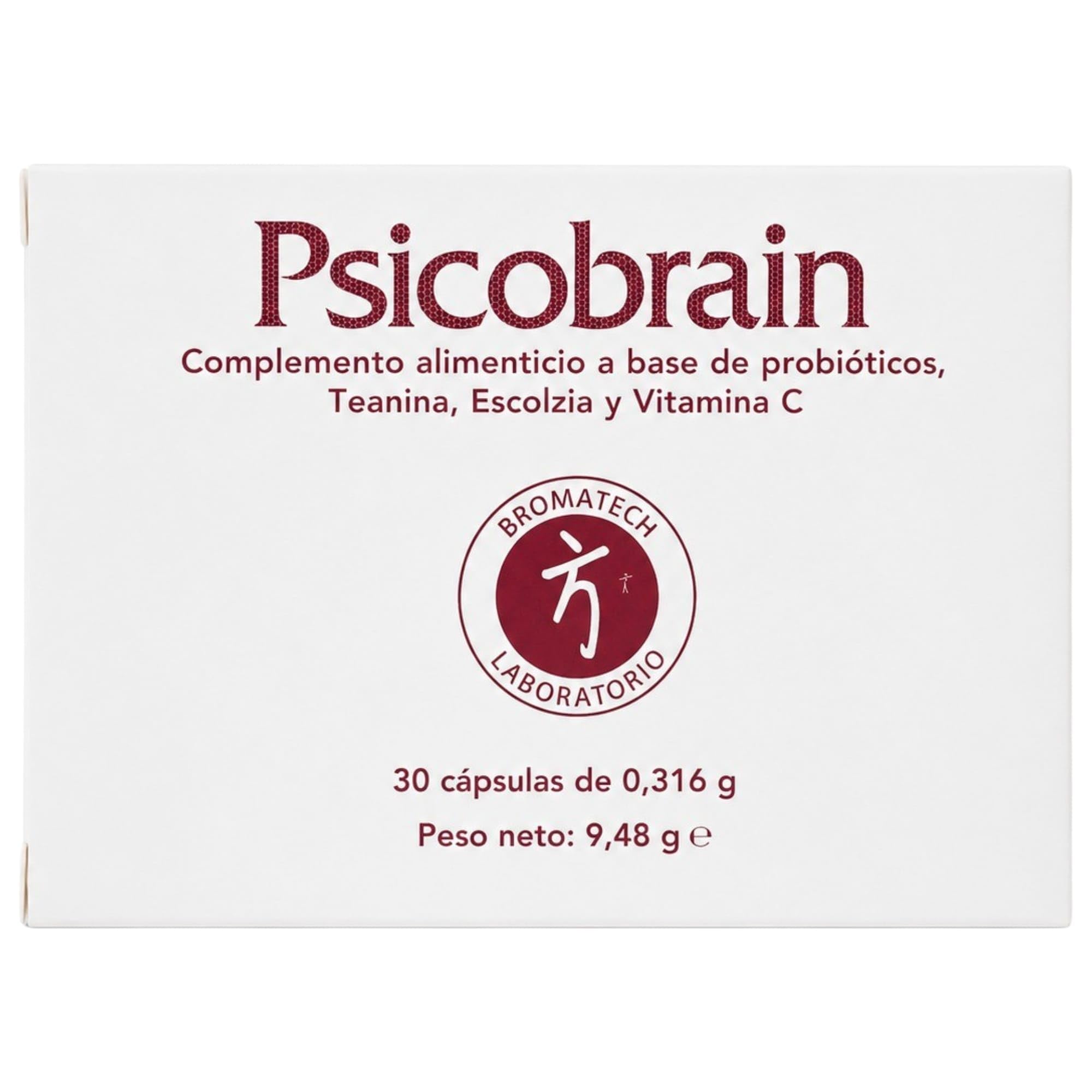 Bromatech Psicobrain 30 Cápsulas - Psicobiótico para el Eje Intestino-Cerebro - Con L-Teanina, Amapola de California y Vitamina C - Reduce Estrés y Ansiedad
