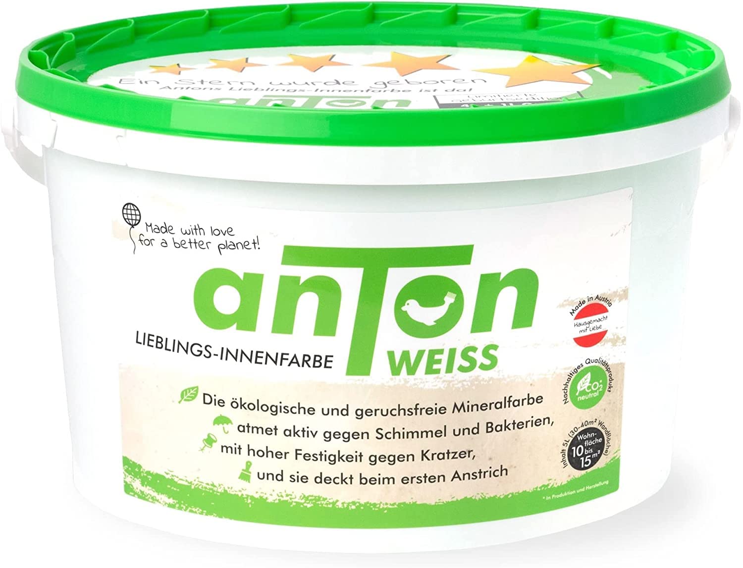 Anton Weiss® Mineral Wandfarbe der Spitzenqualität weiss (10 Liters)