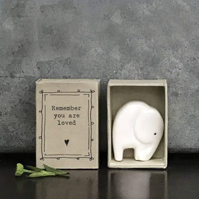 White Porcelain Asian Figurine: You Are Loved Elephant