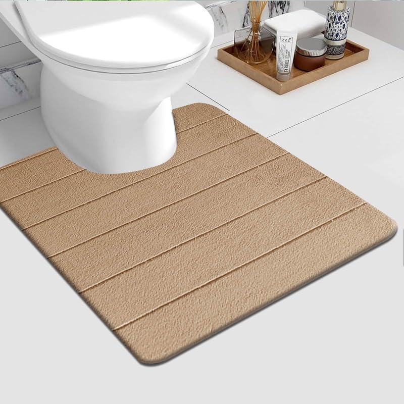 Rugs Inn Velvet Bathmats Collection - Fast Drying Soft Memory Foam Non slip Mats for Bathroom, Shower and Toiler Floor, Quick Dry, Water Absorbent and Washable Bathmats (Beige, 50x40 cm)