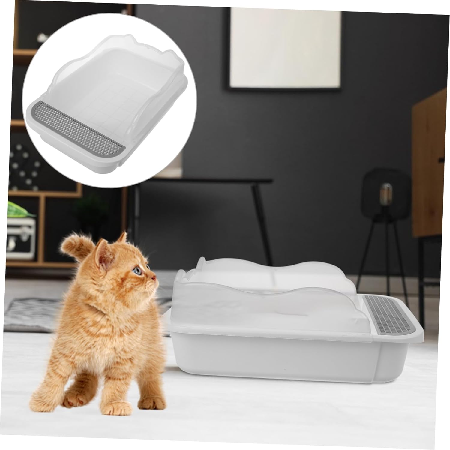 Half Enclosed Cat Litter Box with Splash Design Portable Low Entry Litter Box for Cats Easy Toilet with Shovel for Travel