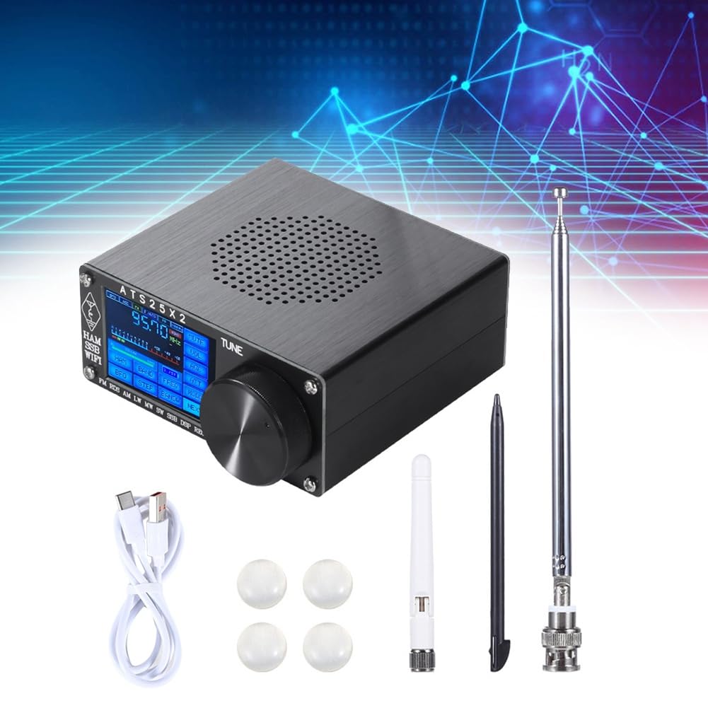 ATS25X2 Récepteur à Balayage de FM/LW/MW/SW/SSB à Bande Complète Récepteur Stéréo à Écran Tactile WiFi FM RDS APP Réseau en Alliage D'Aluminium Noir.