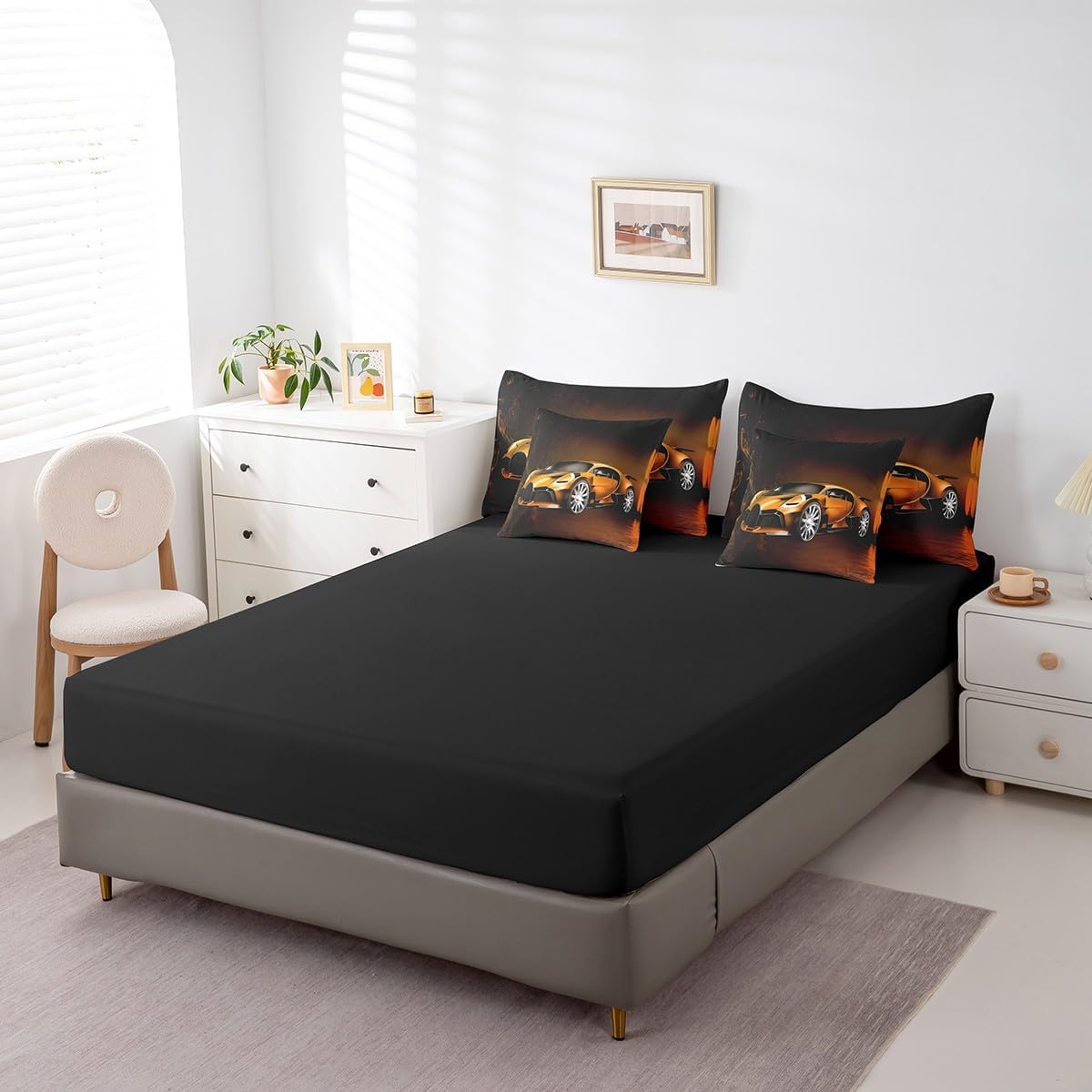 Feelyou Race Car 7 Piece Bedding Set Toddler Queen, Orange Racecar Bed in a Bag for Kids Boys Girls Comforter Set with Sheets Cool Speed Sports Car Bedroom Decor 7 with 2 Pillowcases image 5