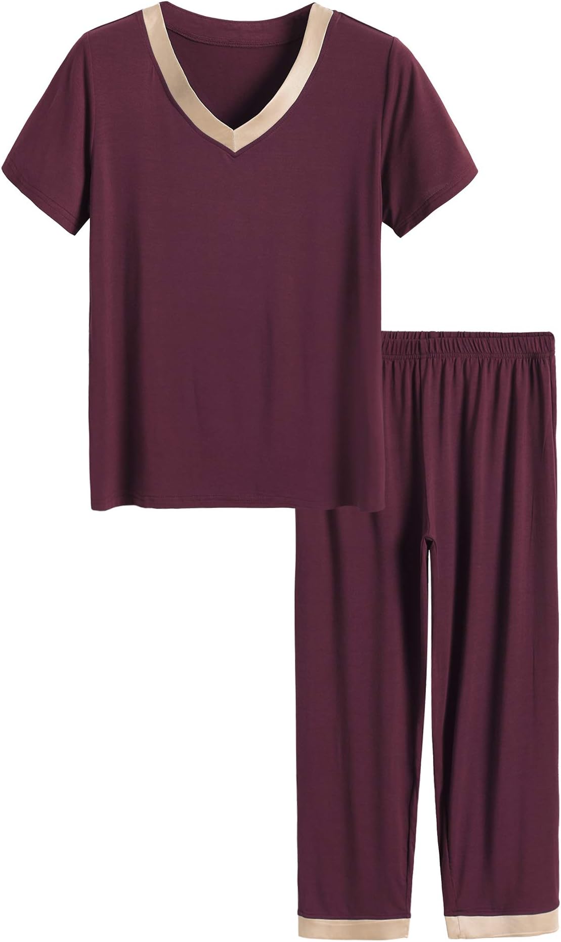 LatuzaWomen's V-neck Sleepwear Short Sleeves Top with Pants Pajama Set