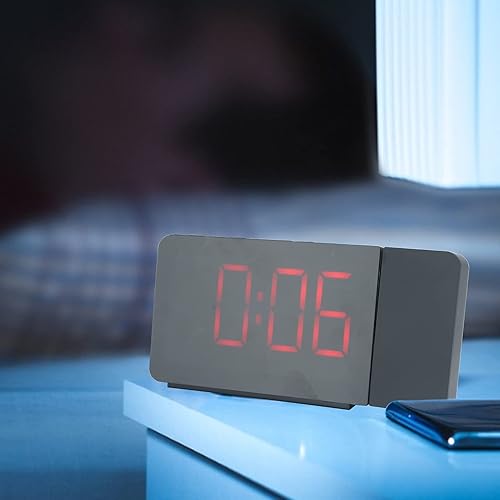 Miniatura 3 de ELINP Despertador de alarma, proyector LED despertador con radio FM función de repetición 4 retroiluminación brillo para dormitorio oficina