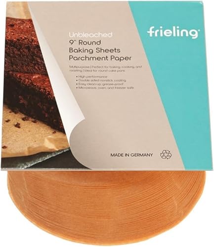 Frieling Papel pergamino sin blanquear, revestimiento de silicona antiadherente reutilizable de doble cara, hojas para hornear, 50 piezas, 9