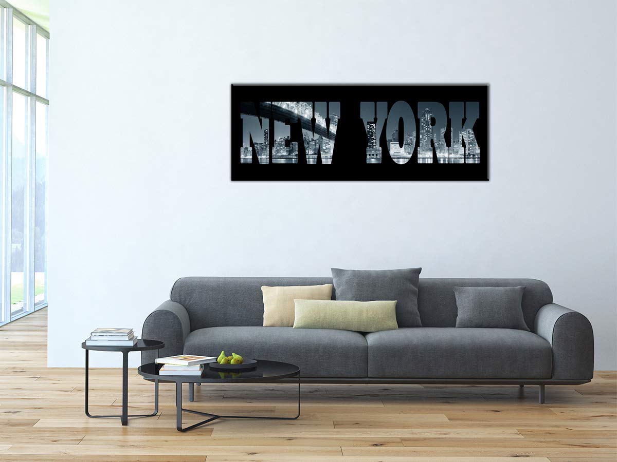 DECLINA, Quadro Decorativo da Parete per Soggiorno Moderno, Quadro Decorativo da Parete, Motivo: New York, 80 x 30 cm, Canvas, Nero, 100x35 cm