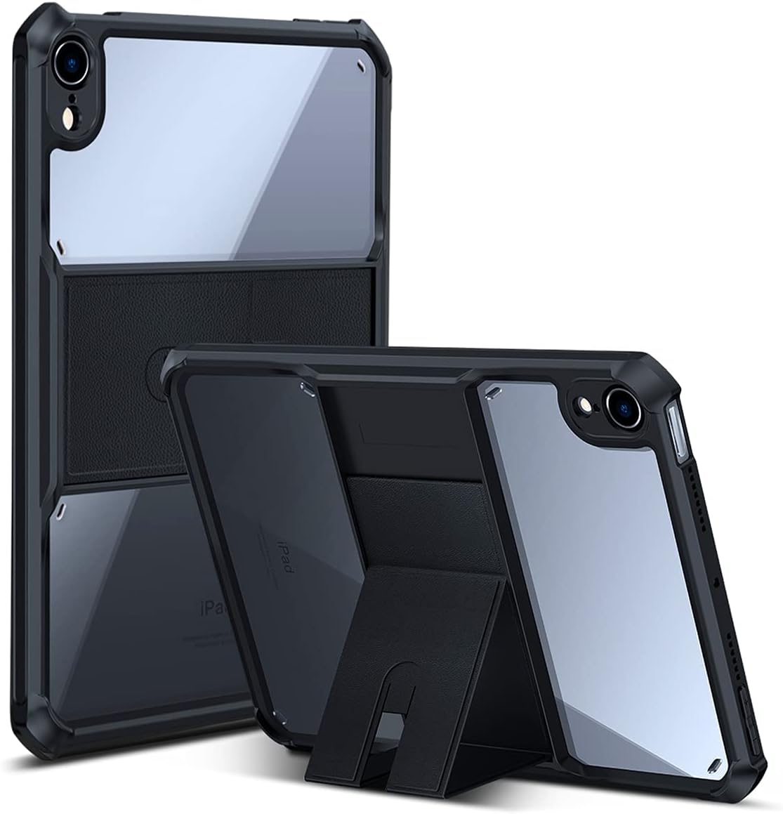 xundd Case for iPad mini 6 with stand,8.3 Inch 2021 (6td Generation) Integrated Camera Cover, Slim Clear Backshell, Shock Absorption Soft TPU Edge Bumper [Support Apple Pencil Charging] - Black