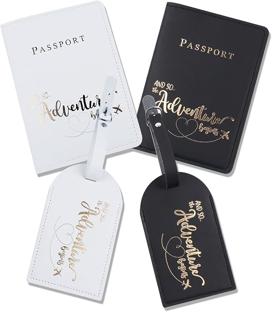 Yoltnes 2 pcs Passport Covers and 2 pcs Luggage Tags Passport Holder Passport Case Travel Card Holder Suitcase Cover and Tags for Storing Passport Business Cards Credit Cards Boarding Passes