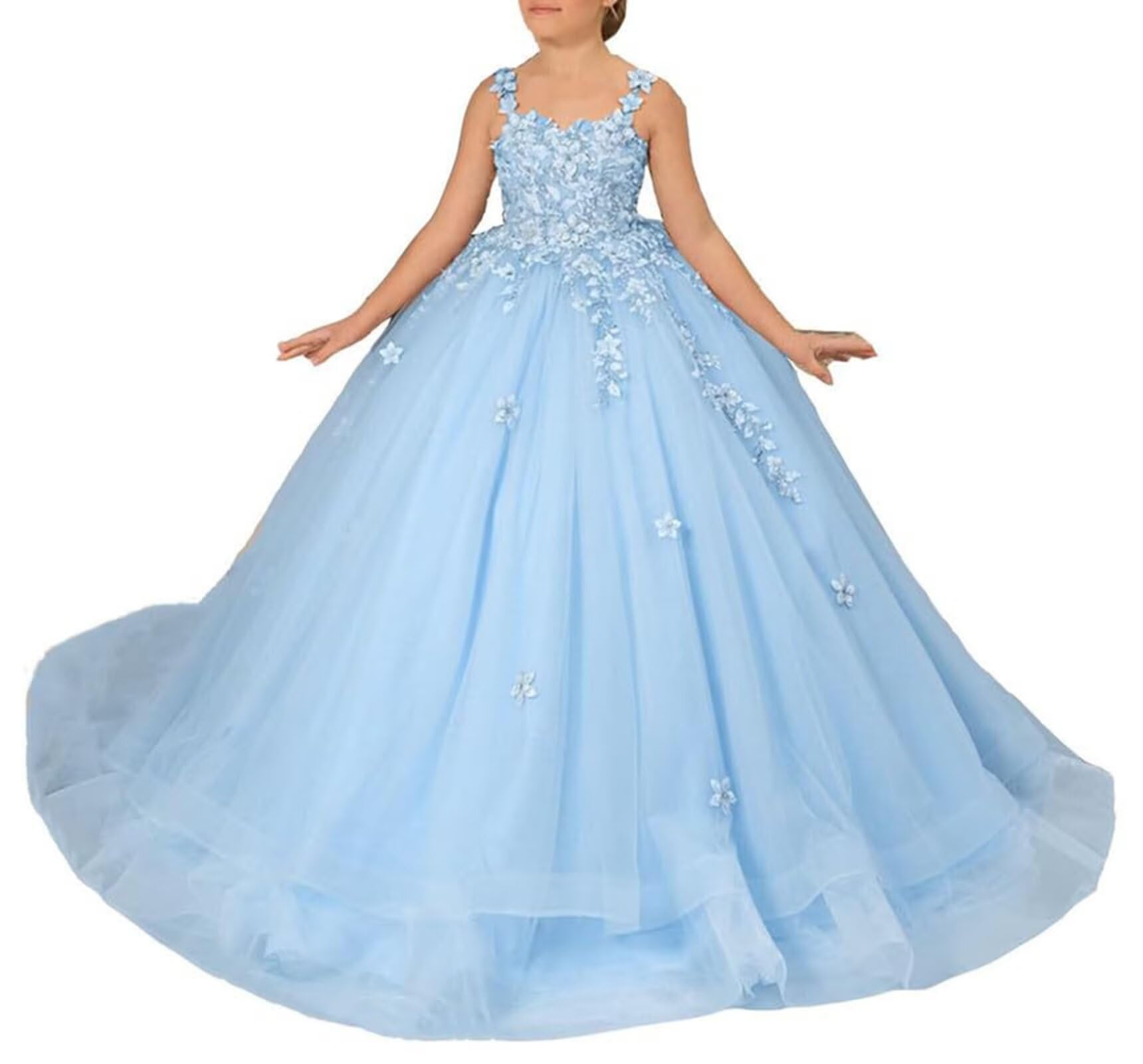 KNCERY Tulle Flower Girl Dress Lace Appliques First Communion Dress for Girls Ball Gown DressF23