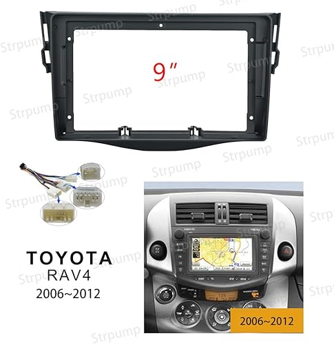 Miniatura 2 de Kit de montaje de montaje de 9 pulgadas con marco de tablero estéreo para coche, con arnés de alimentación, cable compatible con Toyota RAV4 2006 07