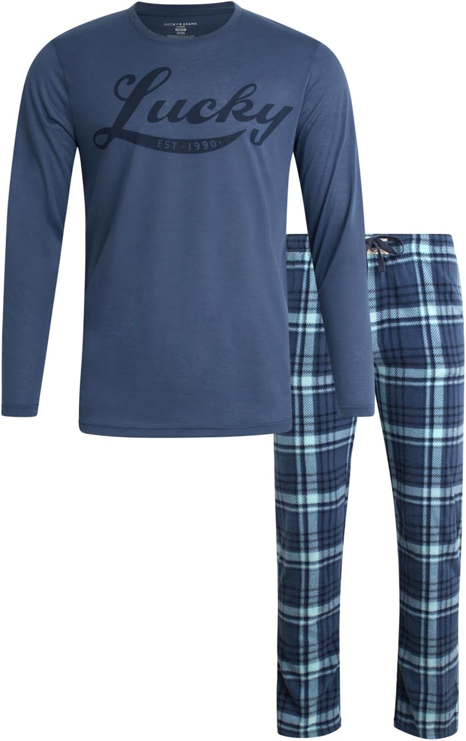 Lucky Brand Mens Pajamas Set - 2 Piece Soft Long Sleeve TShirt Men & 30'' Inseam Flannel Pajama Pants Sleepwear Lounge PJ Set