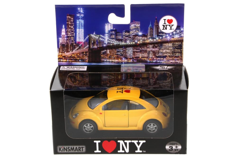 KiNSMART I Love New York Volkswagen New Beetle Hard Top 5028W-ILNY - 1/32 Scale Diecast Car (Yellow)