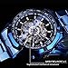 FORSINING Men's Watch Self-Wind Skeleton Hollow Out Mechanical Automatic Luxury Watches, Blue Black Stainless Steel Band Waterproof Wristwatch, Blue Black