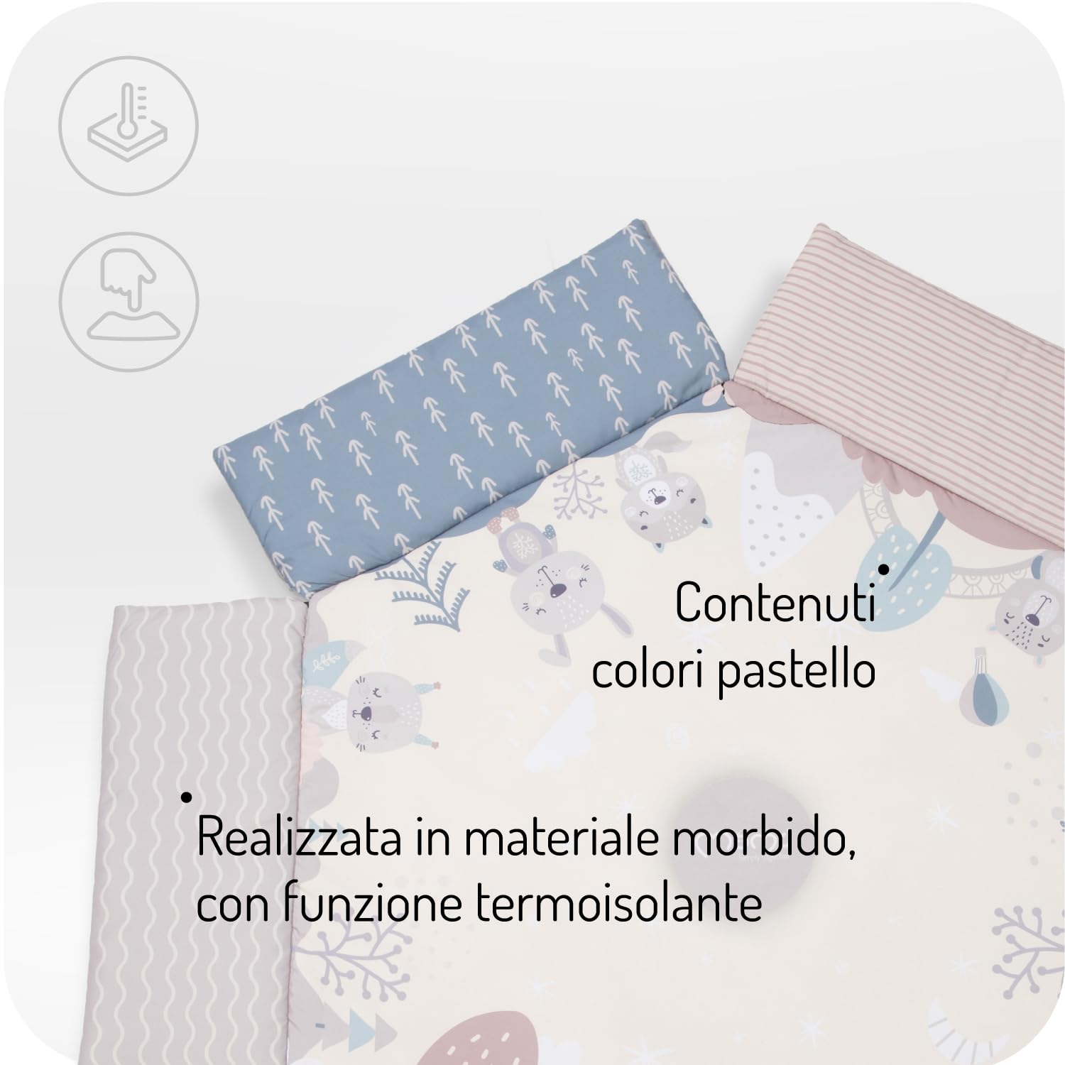 MoMi PASTEL arco gioco con tappetino per gattonare 3 in 1 per bambini dalla nascita, tappetino per attività sensoriali con 2 archi, bagno con palline,
