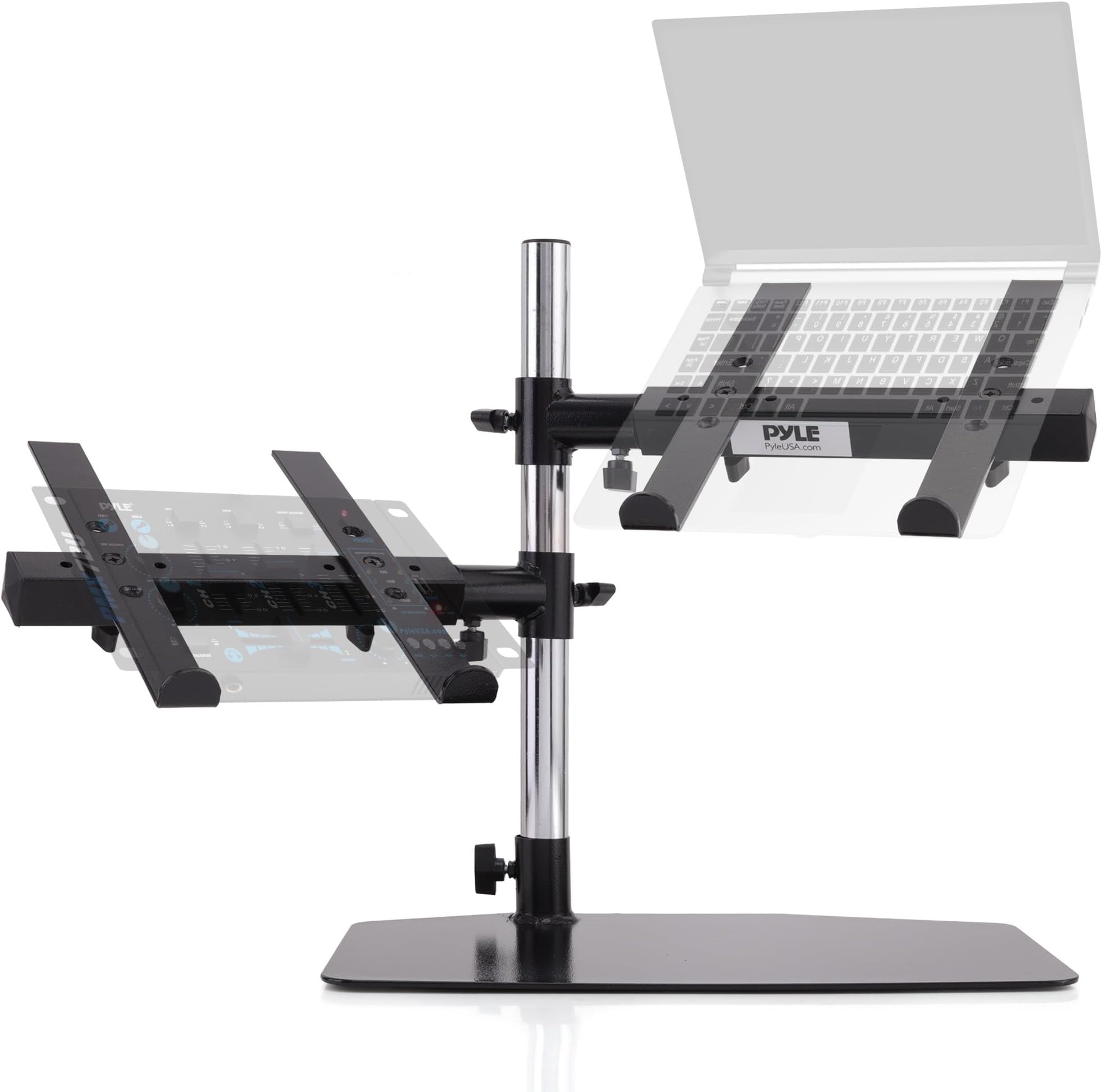 Pyle Portable Dual Laptop Stand - Standing Table Holder with Bracket Arms, Adjustable Height and Ergonomic Design for DJ Mixer, Sound Equipment, Workstation, Gaming Home Use PLPTS45, one size