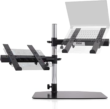 Pyle Portable Dual Laptop Stand Standing Table Holder with Bracket Arms,Adjustable Height,Ergonomic Design, 360 Swivel for DJ Mixer,Sound Equipment,Workstation,Gaming & Home Use with Tilt Function