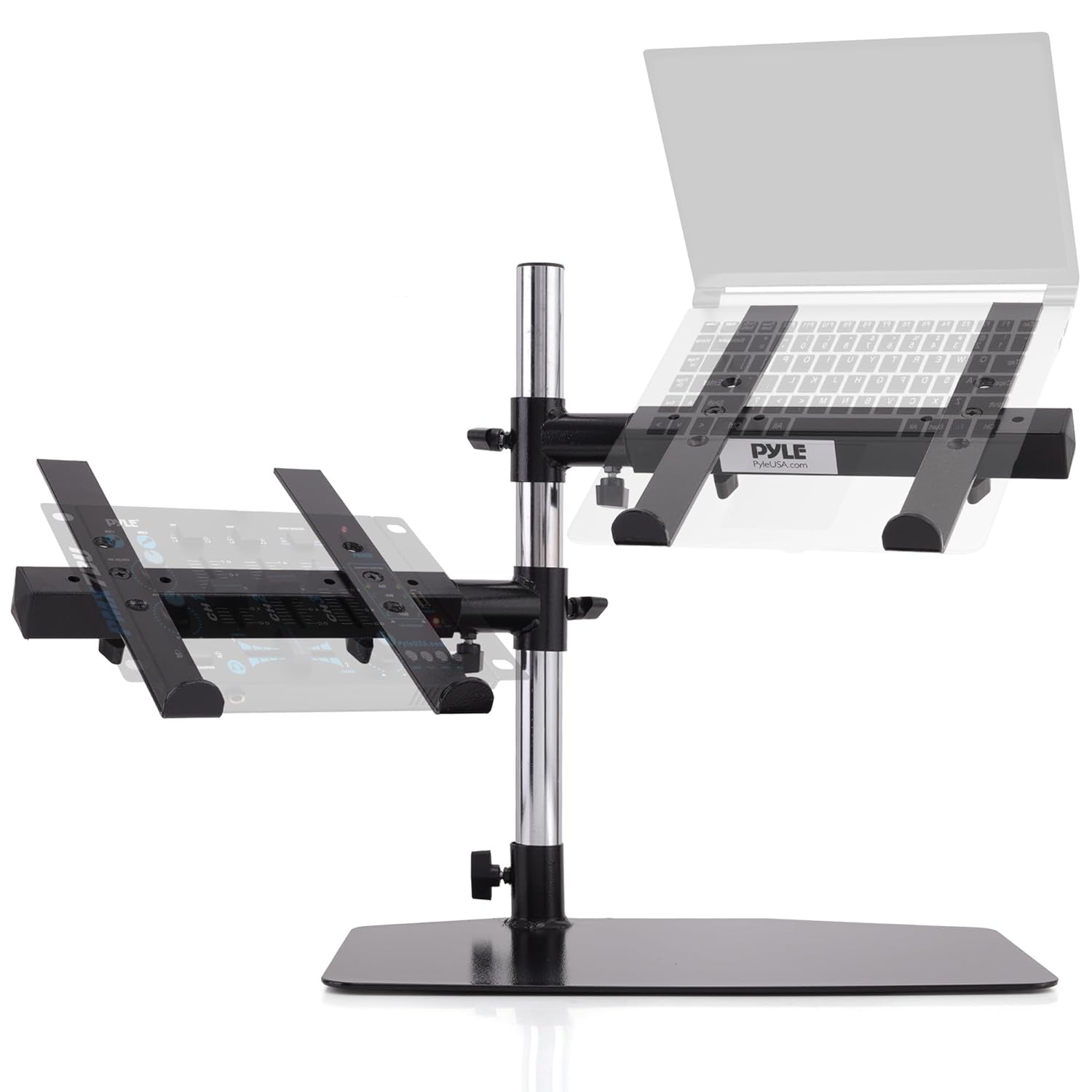 Pyle Portable Dual Laptop Stand Standing Table Holder with Bracket Arms Adjustable Height Ergonomic Design 360 Swivel for