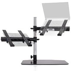 Pyle Portable Dual Laptop Stand Standing Table Holder with Bracket Arms Adjustable Height Ergonomic Design 360 Swivel for