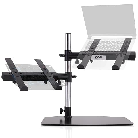 Pyle Portable Dual Laptop Stand Standing Table Holder with Bracket Arms Adjustable Height Ergonomic Design 360 Swivel for