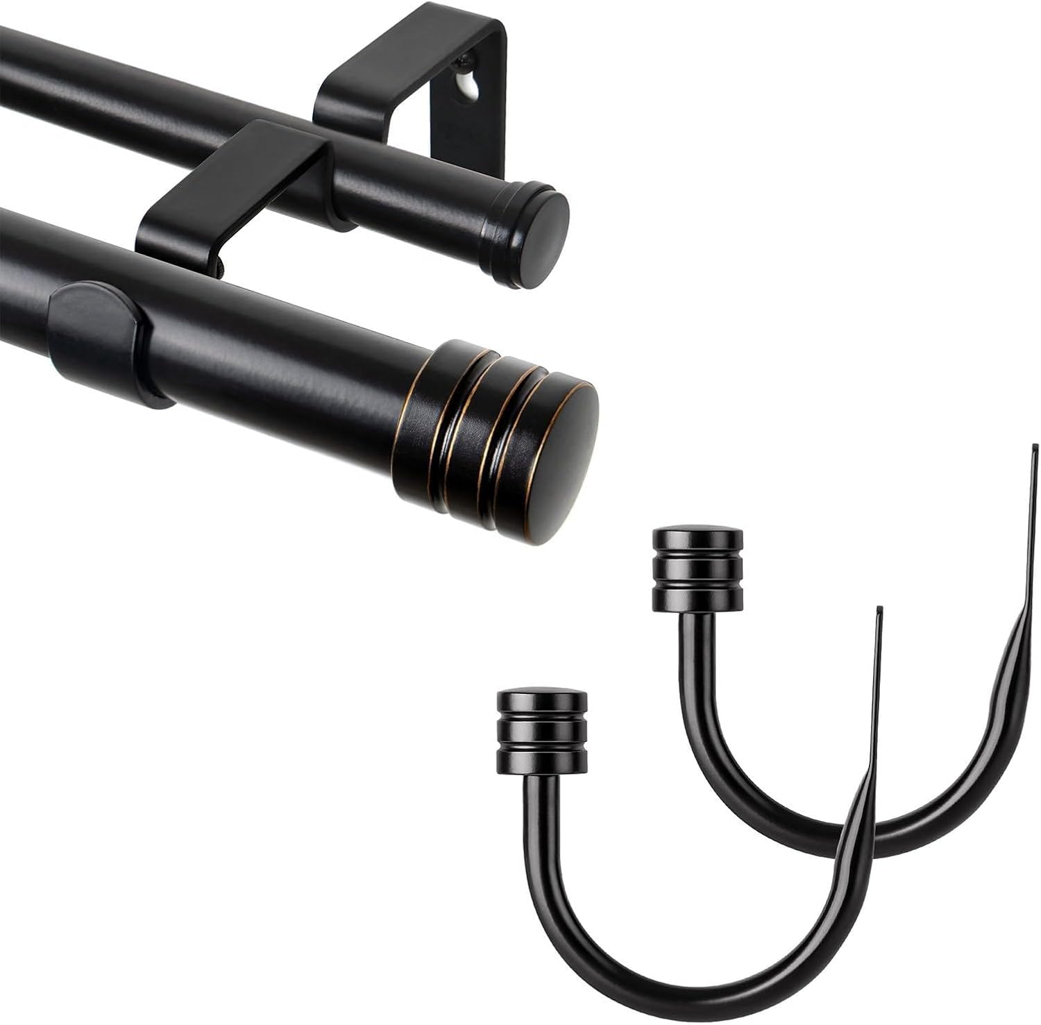 TONIAL1 Inch Double Curtain Rods for Windows with Classic Cap Finial and Curtain Holdbacks