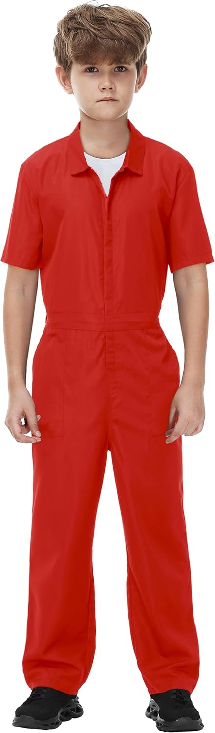 AOBUTE Kids Summer Jumpsuit Short Sleeve Coveralls With Zipper 3-14 Years