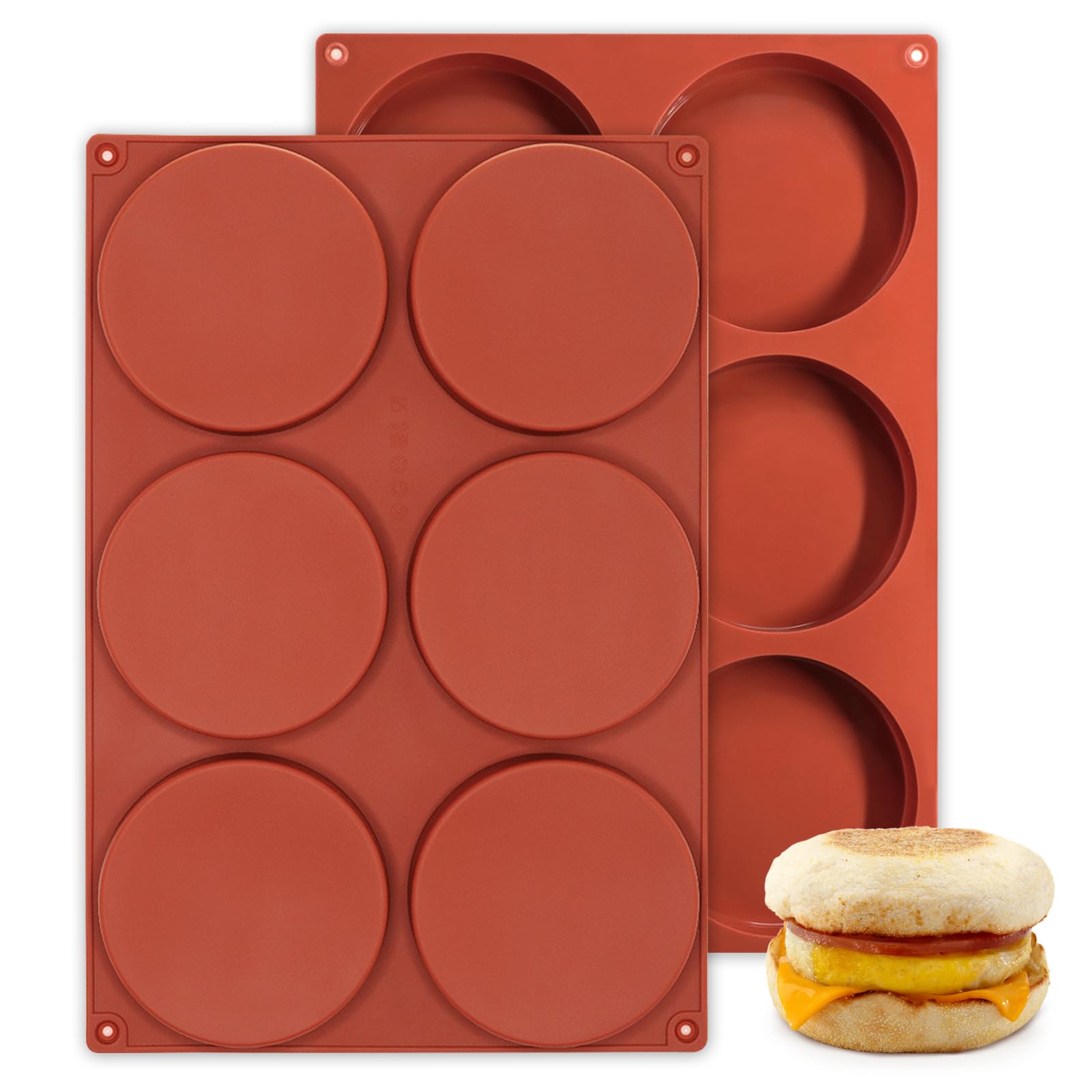 Eolilim 2PC Silicone Muffin Top Pan, 10CM Capacity, Reusable Jumbo Muffin Pan, Silicone Burger Mould for Hamburgers, Eggs, Muffins