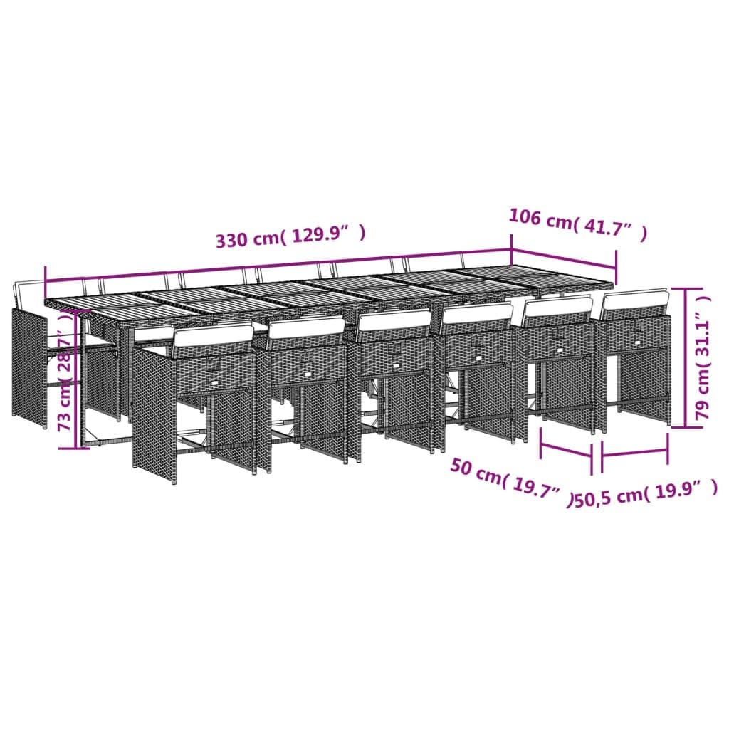 vidaXL Ensemble à Manger de Jardin Coussins 13 pcs Gris résine tressée