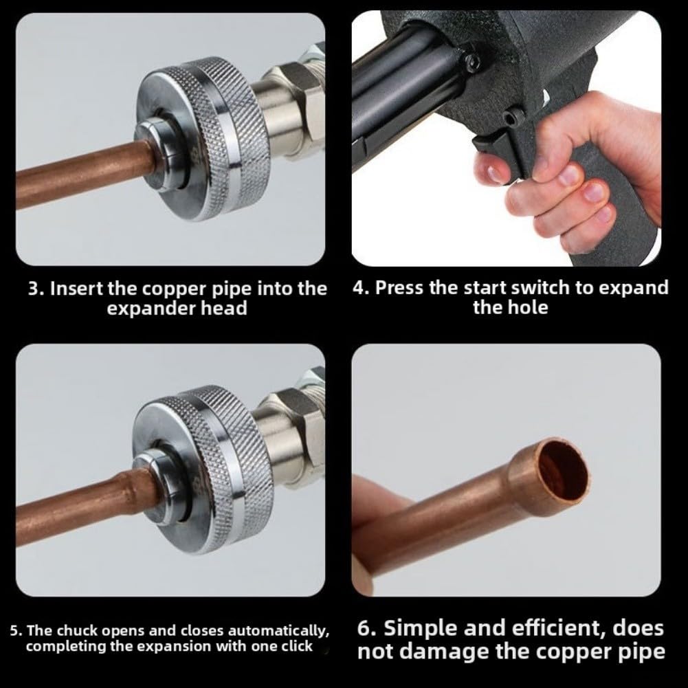 Pneumatisches, hydraulisches Rohr-Expander-Werkzeug mit drehbarem Schnellverbindungskopf, teilbares Bohrfutter für Kupferrohreinschlagung für HVAC-Kühlung und Klimaanlage (2,5 cm)