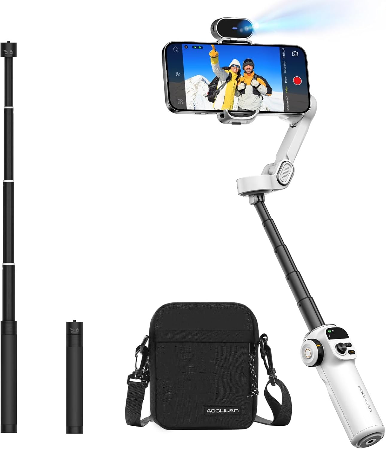 AOCHUAN 3-Axis Gimbal Stabilizer for Smartphone Smart X2 White AI & B10 Storage Bag & E10 Extension Rod