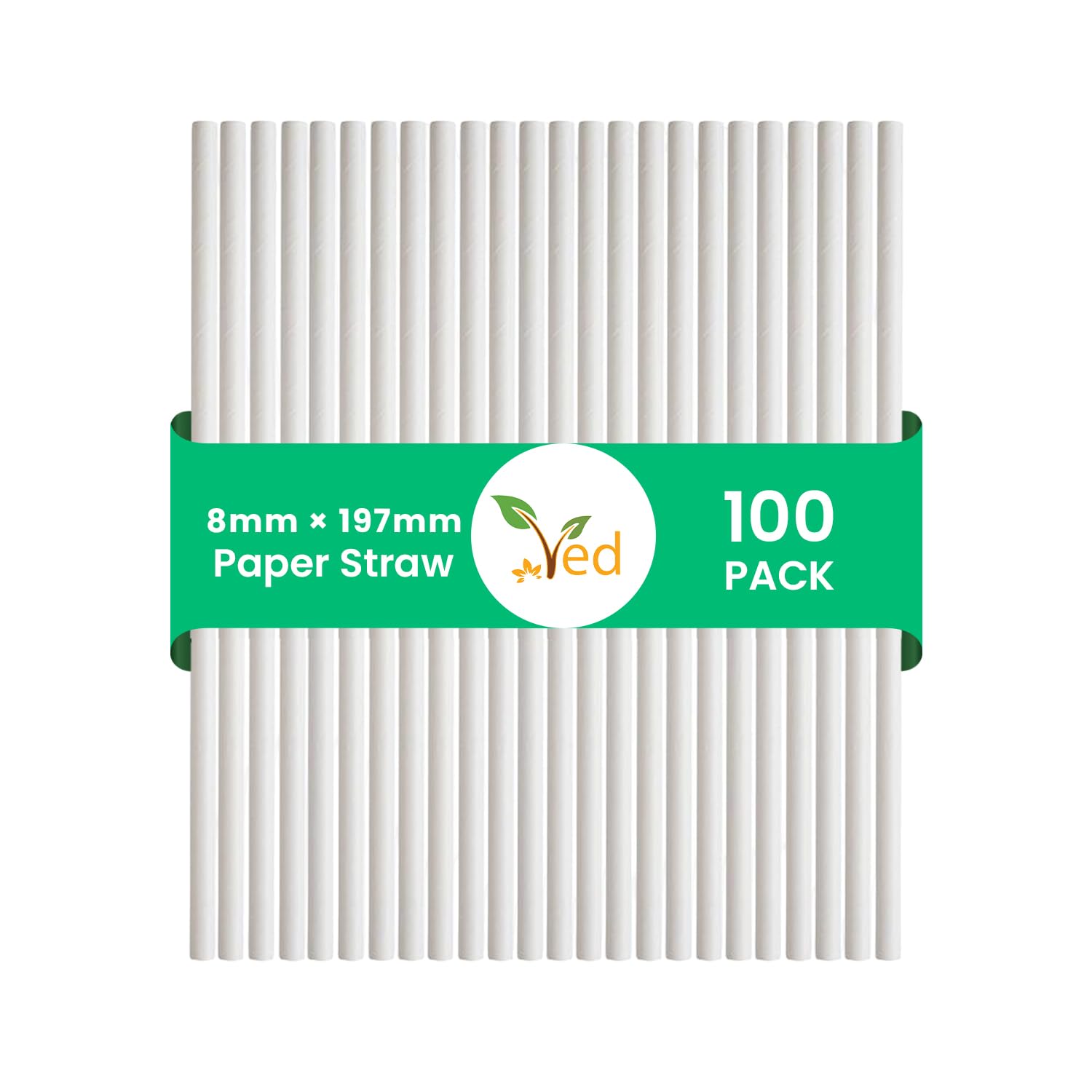 VED 200pcs Disposable Paper Straws, 8mm x 197mm, Eco-Friendly, Biodegradable, Food-Grade Drinking Straws for Cold Beverages, Juice, Smoothies, Parties & Events