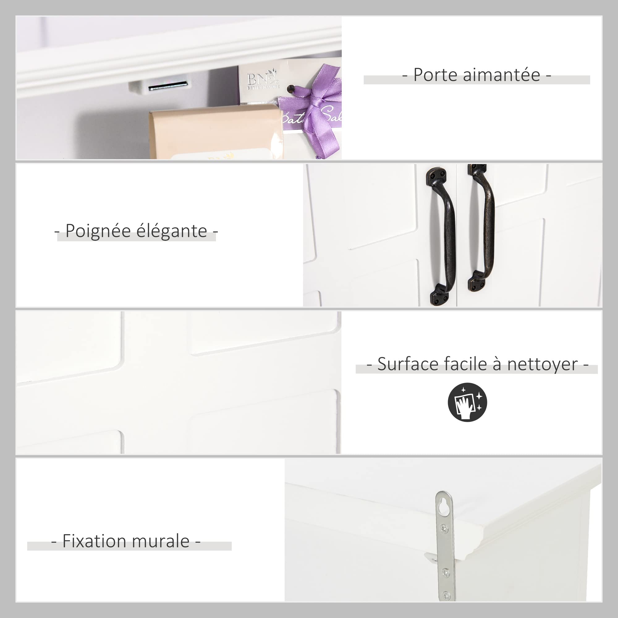 HOMCOM Armoire Haute Murale de Salle de Bain ou WC Placard 2 Portes 2 étagères Niche dim. 60L x 20l x 58H cm MDF Panneaux Particules Blanc
