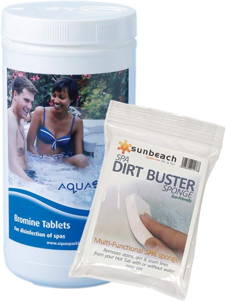 1kg Bromine Tablets for Hot Tubs and Spa with FREE Sunbeach Dirt Buster Sponge