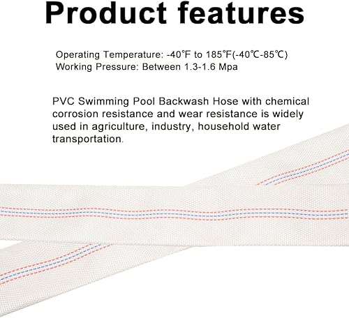 Miniatura 5 de Eoiips Manguera de lavado a muro de piscina de 2 pulgadas x 656 pies de largo manguera de jardín plana de PVC con abrazadera de manguera ajustable