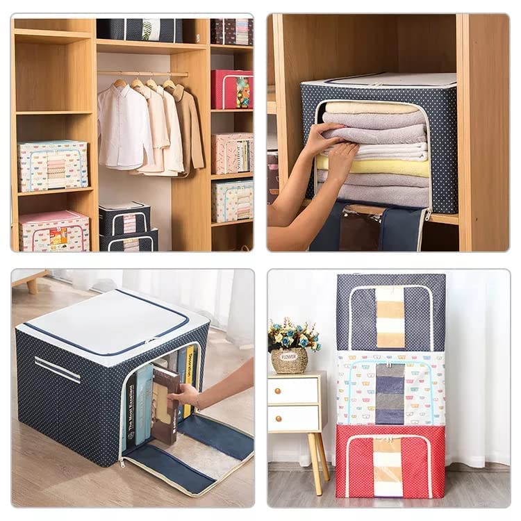 Image of G & P ENTERPRISE 66 Ltr storage bag Foldable Steel Frame Cloths Zip Organizer Bag and Oxford Fabric Storage Living Cover Boxes For Wardrobe Organizer Shelves Clothes, Sarees, Bed Sheet, Blanket