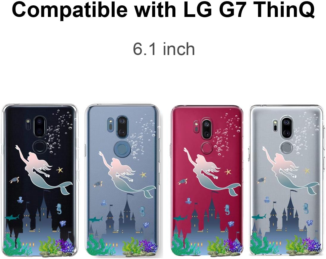 Unov Case Compatible with LG G7 ThinQ Case Clear with Design Soft TPU Shock Absorption Slim Embossed Pattern Protective (Mermaid Castle)
