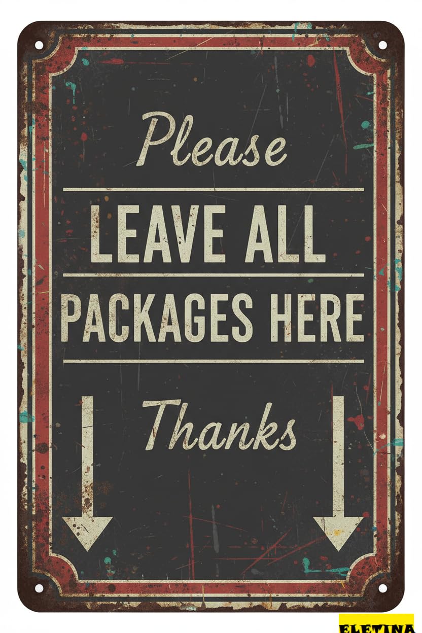 Vintage Metal Tin Sign for Man Cave En Parcel & Delivery Please Leave Packages Here Notice Farmhouse Rustic Bedroom Wall Decor Vintage Wall Art Bedroom Home 8x12 Inch