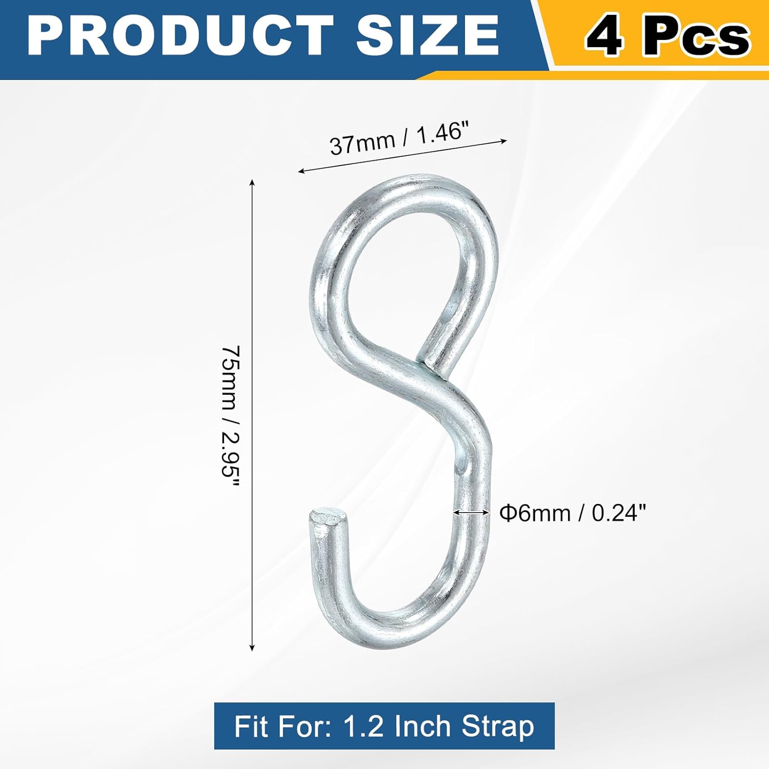 uxcell 4Pcs S Hook Hook, 6mm Dia 220 lbs Ratchet Strap Tie Down Hook for 1.2" Tie Down Straps Wedding, Cars Trucks Trailers Binder Accessories