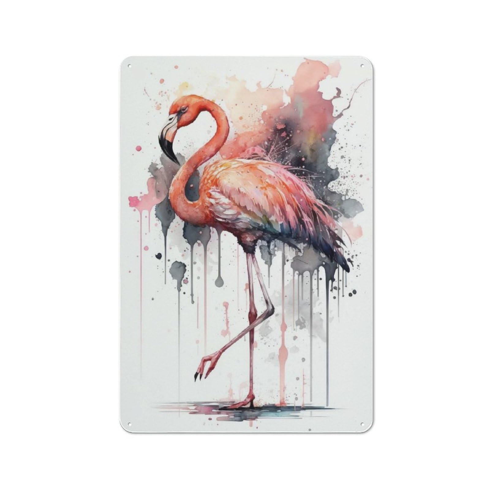 Metal Wall Sign 30x20cm Featuring Watercolor Flamingo Bird for Living Room Wall, for Metal Sign Collectors, for Garage And Workshop Walls