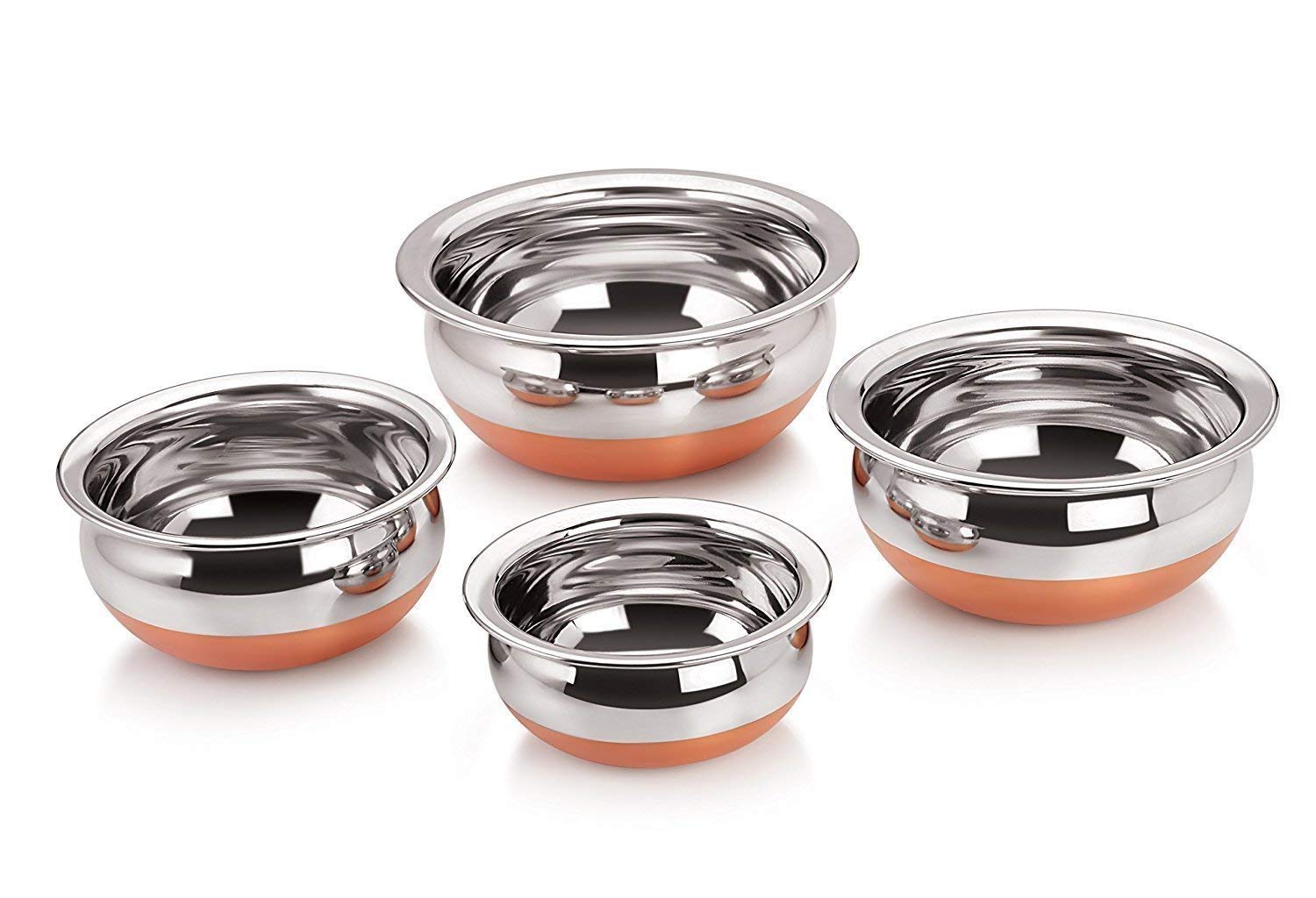KC Stainless Steel Copper Bottom Kitchen Serving, Cooking Bowl | Biryani Handi | Handi Set 4-Pieces