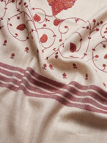 Image of Pashtush Womens Woollen Shawl, Kashmiri Embroidery Design Design, Taupe