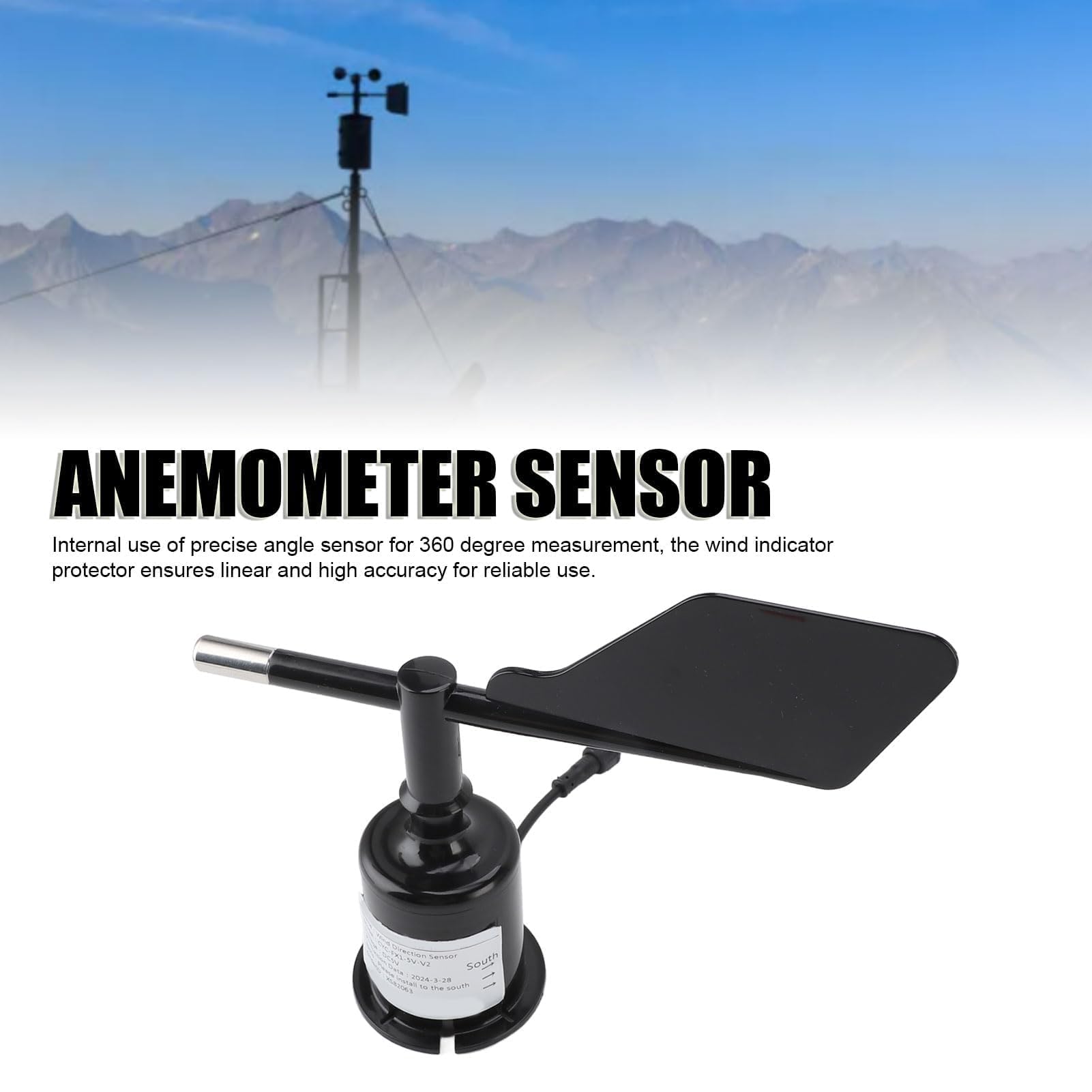 Garten-Windrichtungssensor, Robustes ABS-Material, Kompaktes und Tragbares Design für 360-Grad-Anemometersensor für Wettervorhersage (DC 5 V)