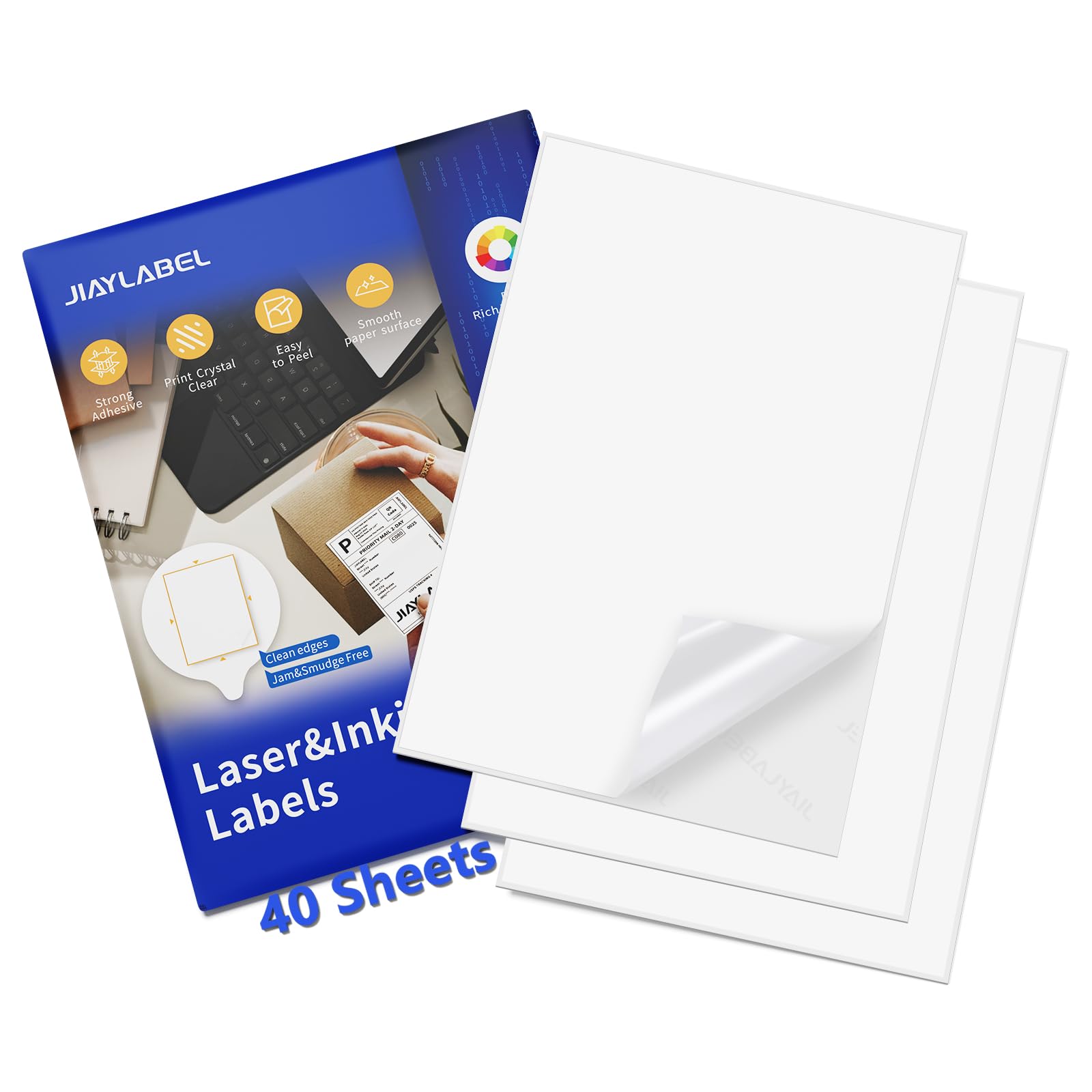 Shipping Label Address Mailing Stickers 8.5 x 11 40 Full Sheets Paper for Inkjet Printer Printable Printing Thank You Labeling to Write on Envelope Storage Bins File Folder Blank White Letter Size