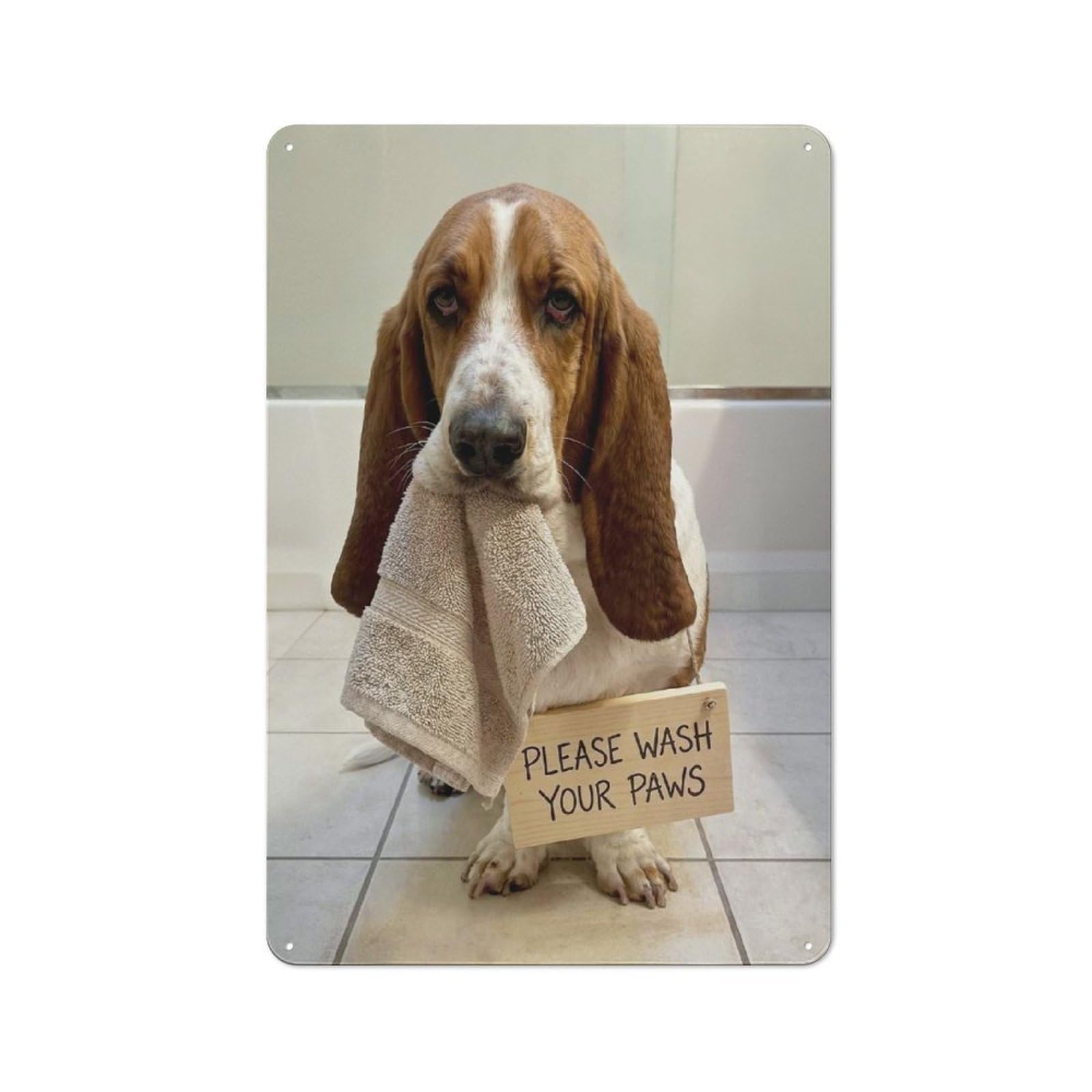 Junmoney Style-4 30X20cm Retro Tin Sign With Basset Hound With Wash Pawssign For Living Room Or Hallway, A Decorative Metal Sign For Living Rooms And Hallways