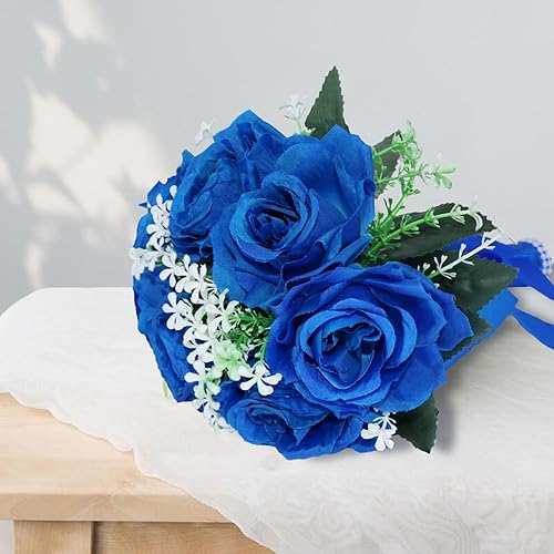 Miniatura 4 de BERYLER Ramos de boda para novia, pequeña flor nupcial para dama de honor, rosa artificial azul