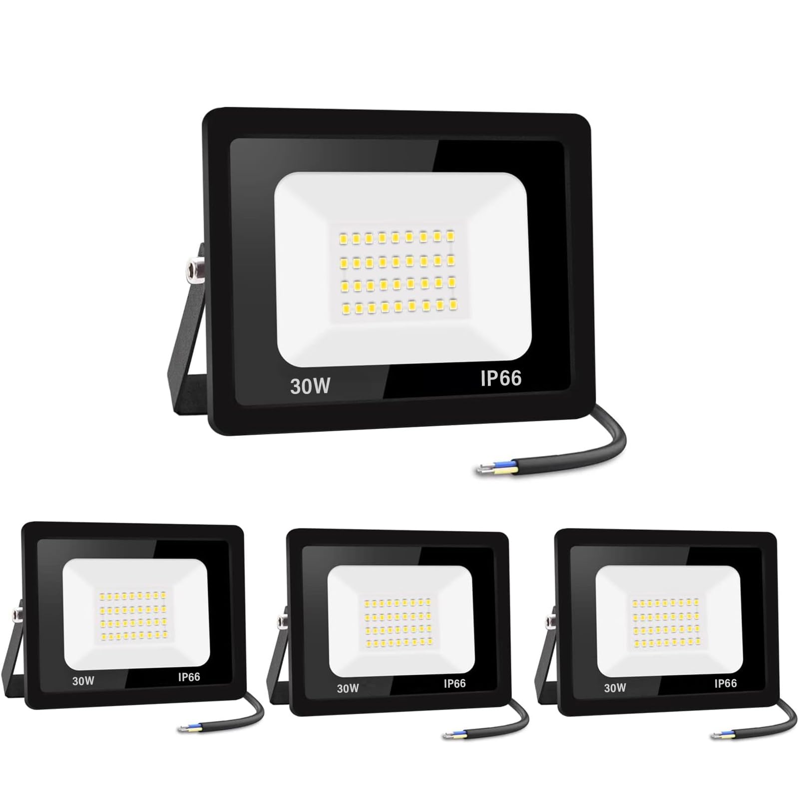 【4 pezzi】30 W faretto led esterno 3000 lm IP66 impermeabile proiettore LED per esterni, super luminoso, illuminazione esterna, bianco freddo (6000 k), sicurezza spot led per stadi, fabbriche,