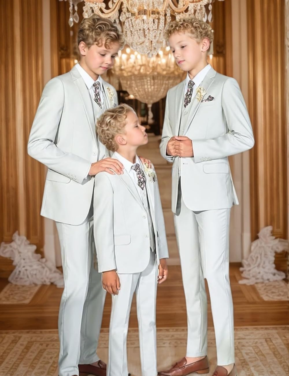Boys Suit 3 Piece Slim Fit Kids Tuxedo Wedding Outfit Blazer Vest Pants Set