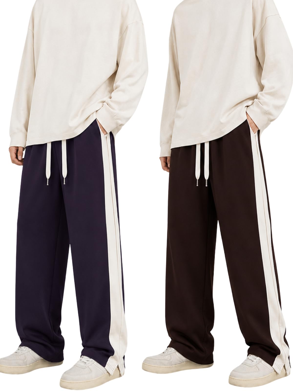 greciilooks Trouser for Men | Man Relaxed Fit Trousers Twill Track Style | Straight Fit Wide Leg Trousers for Mens with Drawstring Waist | Korean Casual Travel Streetwear Pants-picture-34