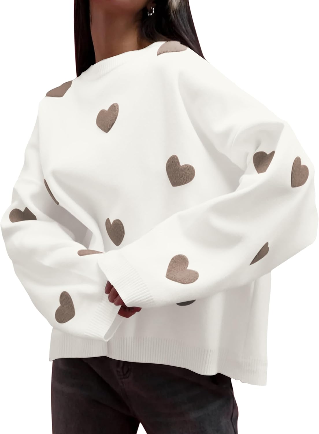 Women Oversized Heart Embroidery Crew Neck Knit Kuwait Ubuy