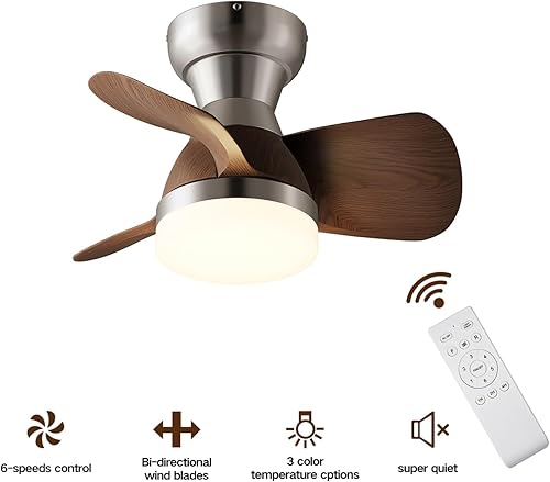 Miniatura 2 de Ventilador de techo de 20 pulgadas con luz, 3 aspas, plateado con luz con control remoto, ventilador de techo pequeño, adecuado para sala de estar,